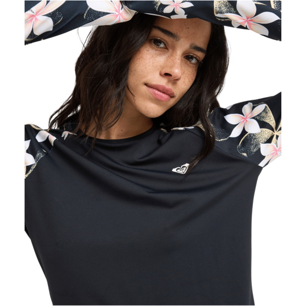 2026 Roxy Womens Lycra Long Sleeve Rash Vest ERJWR03897 - Anthracite Hibiscus Real S